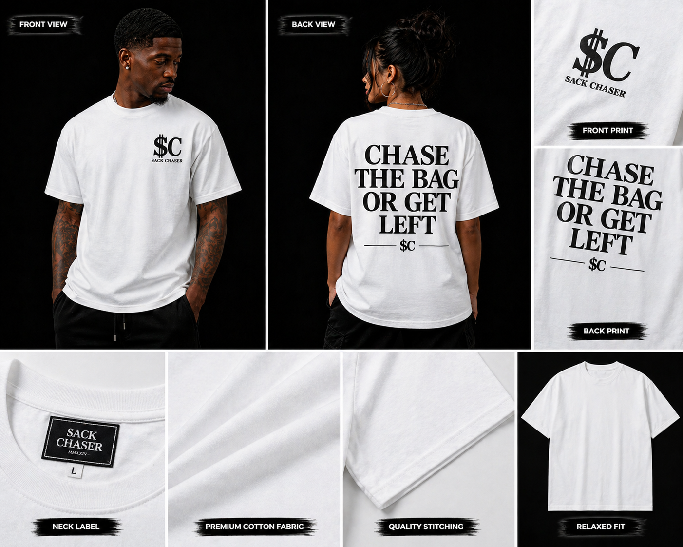 SACK CHASER “Chase The Bag” Statement T-Shirt